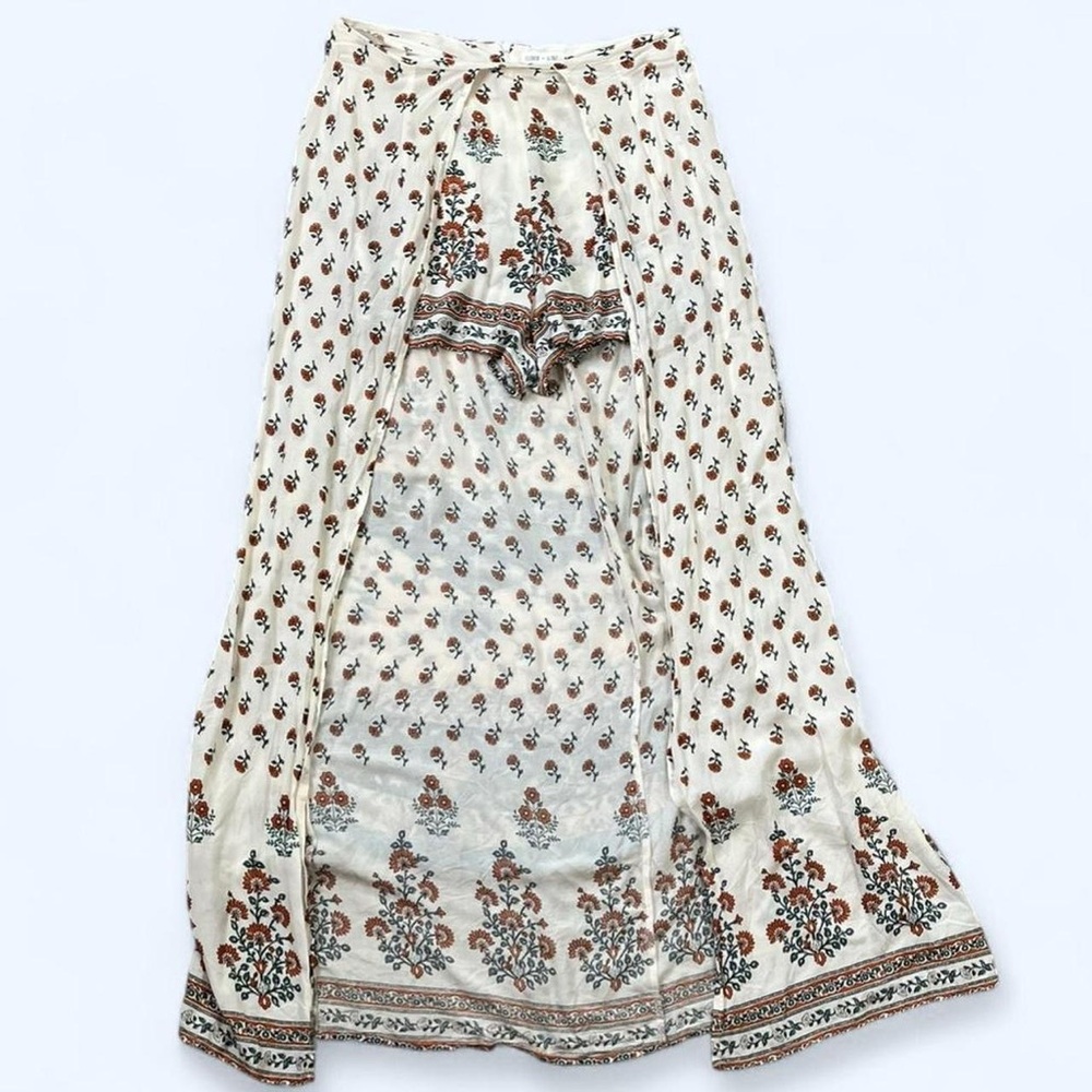Clover + Scout Size Medium White Orange Green Floral Skort Shorts Maxi Skirt